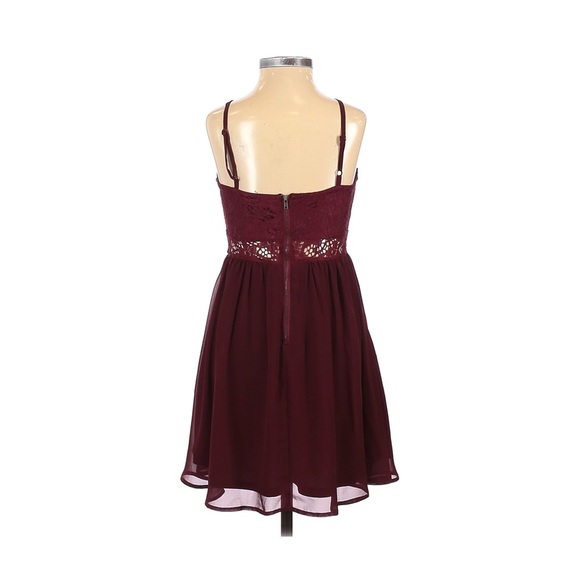 Burgundy Lace/Chiffon Mini Dress - Picture 2 of 7
